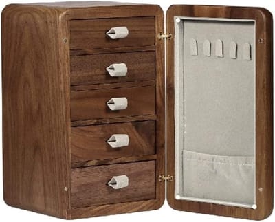 Sieradendoos - Opbergdoos Organizer - Sieraden Opbergen - Koelkastvorm Design - 13.2 x 15.5 x 21.6cm - Notenhout