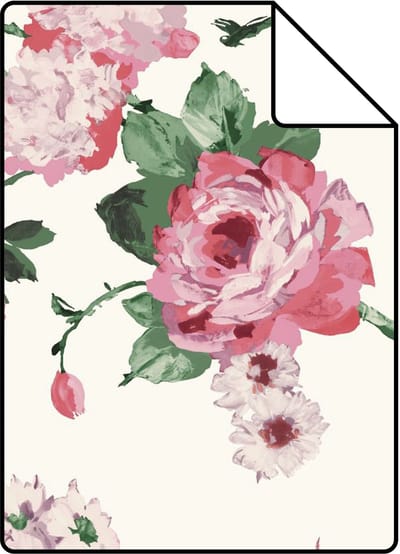 Proefstaal Origin Wallcoverings behang bloemen roomwit, roze en groen - 26,5 x 21 cm - 347434-S