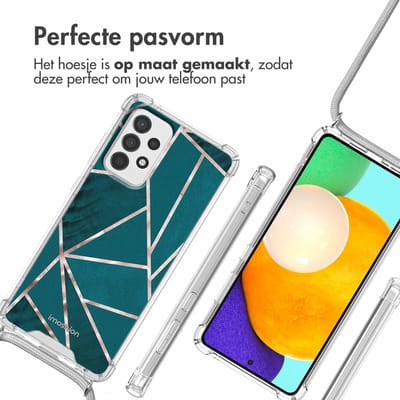 imoshion Hoesje - Geschikt voor Samsung Galaxy A52 (4G) / A52s / A52 (5G) - Design Hoesje met Koord - Petrol Green Graphic