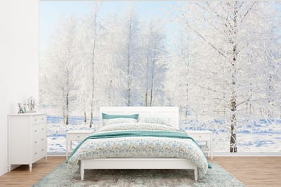 Behang - Fotobehang Sneeuw - Bomen - Winter - Breedte 320 cm x hoogte 240 cm