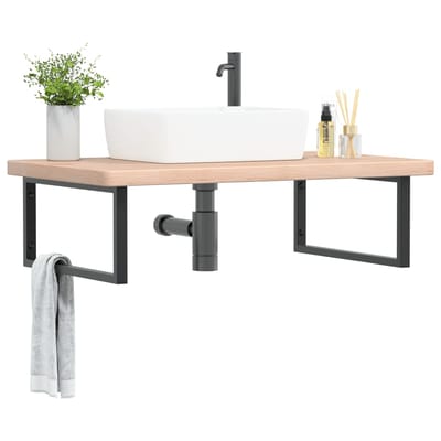 vidaXL - Badkamer - wandschap - staal - en - massief - eikenhout