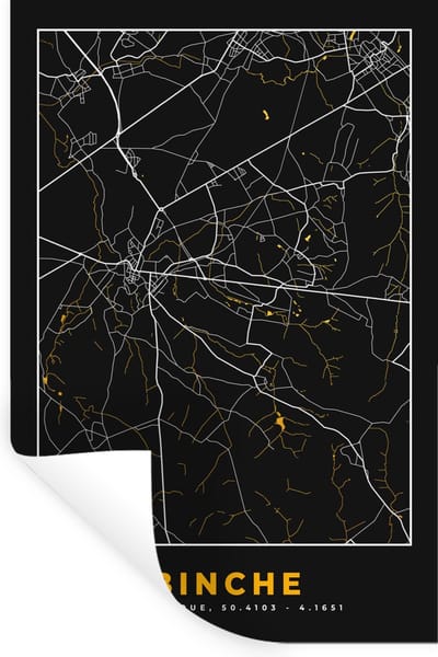 Muurstickers - Sticker Folie - Binche - Stadskaart - Kaart - Plattegrond - Gold - 20x30 cm - Plakfolie - Muurstickers Kinderkamer - Zelfklevend Behang - Zelfklevend behangpapier - Stickerfolie