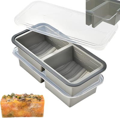 VHV - Diepvriesvorm - siliconen vierkante vorm 1 cup-compartimenten, 4 vakken - met deksel - voor meal prep, soep, saus en vriezer