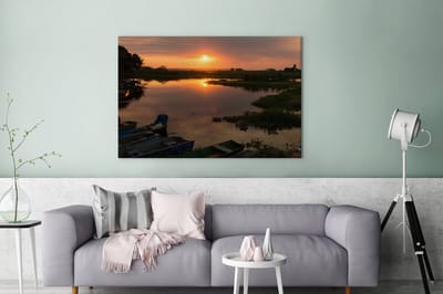Canvas Schilderij Zonsondergang aan het water bij de Pantanal - 120x80 cm - Wanddecoratie