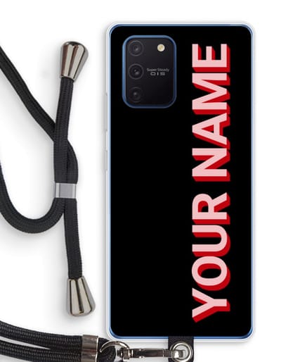Gepersonaliseerd - Case Company® - Hoesje met koord geschikt voor Samsung Galaxy Note 10 Lite hoesje met Koord - Namecase - Telefoonhoesje met Zwart Koord - Bescherming aan alle Kanten en Over de Schermrand