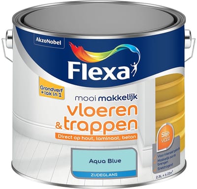 Flexa - Mooi Makkelijk Vloeren & Trappen Zijdeglans - Aqua Blue - Mengverf - 2,5 L