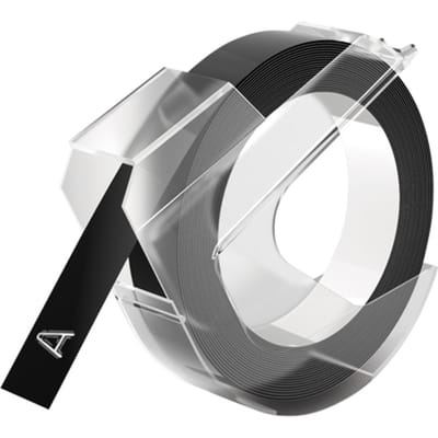 Reliëftape Dymo embossing plastic 9mm wit op zwart