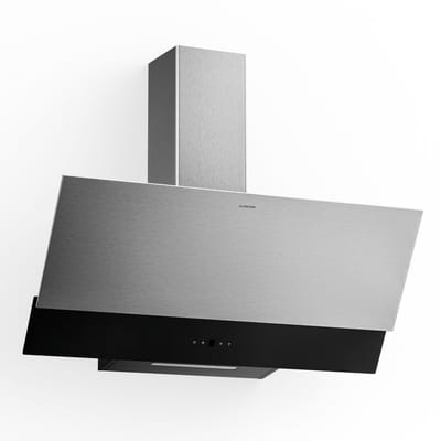 Klarstein Afzuigkap Verosteel Hoekafzuigkap 90 cm - 624 m³/u, A++ energieklasse, touchbediening, ledverlichting, stil, roestvrij staal en glas, afvoer/recirculatie - voor Keuken - Afzuiging RVS - Zwart - Dampkap - Wasemkap