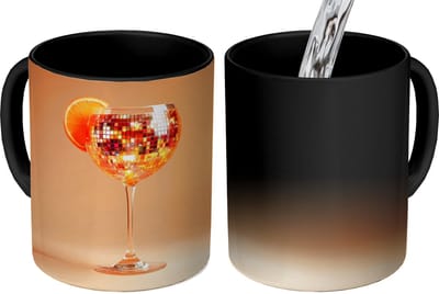 Magische Mok - Foto op Warmte Mokken - Koffiemok - Drank - Oranje - Glitter - Disco - Magic Mok - Beker - 350 ML - Theemok