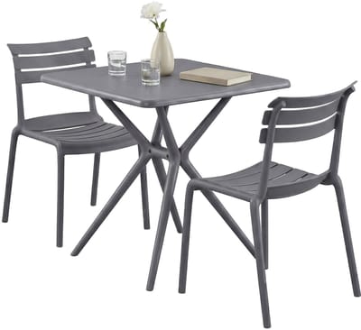 CLP Vela tuinmeubelset - 2 stapelstoelen - vierkante eettafel 72x72cm - weerbestendige balkonset - voor terras en tuin - donkergrijs