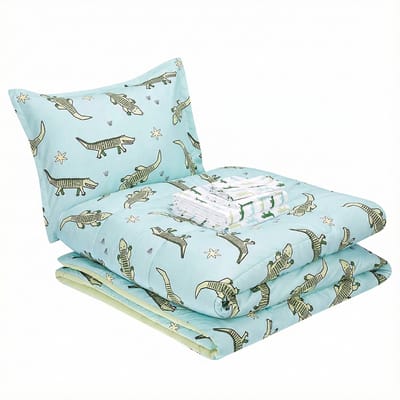 MAZAZU Wasbaar Kinderdekbed Zonder Overtrek - 140x200 cm - Krokodillen Blauw & Groen - All-Year - Hypoallergeen & Zacht - Coverless Duvet