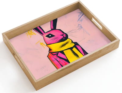Dienblad hout 40x30 cm - Schootdienblad - Abstract - Konijn - Sjaal - Geel - Borrelplank rechthoek - Plateau dienbladen