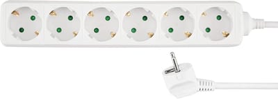 SnelShoppen - Meervoudige Stekkerdoos 6-Weg 1.4m - Hoekstopcontacten - Schuko Stekker - Flexibele Kabel - Impactbestendig Wit
