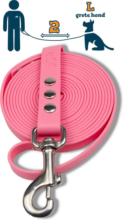 Miqdi hondenriem – BioThane ® - pastel roze - 2 meter lang - 19 mm breed - L/XL - grote hond