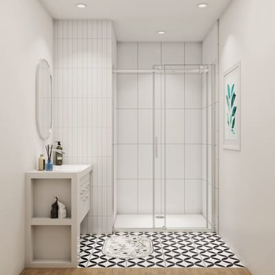 Douchedeur schuifdeur 115x195cm 6mm gehard glass(Vast glas+Schuifdeuren)glanzend chroom aluminium profiel