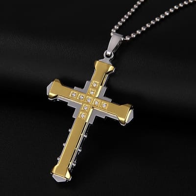 WiseGoods Luxe Kruis Ketting Heren - Kettingen Man - Sieraden Mannen - Sieraden - God - Collier RVS - Cadeau - Accessoires Goud