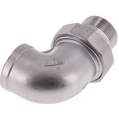 90° L-Koppeling Wartelmoer 1 1/4'' Buitendraad R X Binnendraad Rp RVS Vlakke Afdichting PTFE 16bar