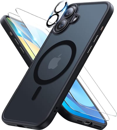 Hoesje Met Camera lens en 2x Screenprotector Geschikt voor: Apple iPhone 16 - Compatibel met MagSafe - Back Cover met Magneet - Draadloos Opladen met Magnetische Ring - Zwart