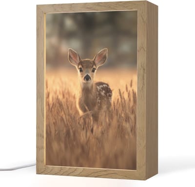 Nachtlampje 20x30 cm - Kinder lampje - Hert - Graanveld - Bruin - Tafellamp kinderkamer - Slaapkamer lamp - Bedlamp kinderen - Kinderlampje stopcontact - Wandlamp babykamer - Nachtlampjes