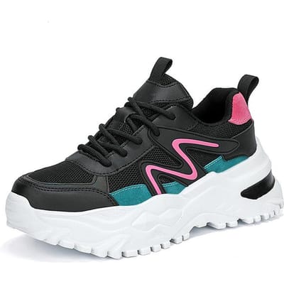 Chaussures à plateforme grande taille pour femmes Été Maille Respirante Légères Amortissantes Baskets Tendance Décontractées Chaussures de course pour femmes 43 noir