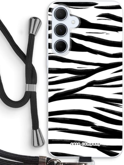 Case Company® - Hoesje met koord geschikt voor Samsung Galaxy A35 hoesje met Koord - Zebra pattern - Telefoonhoesje met Zwart Koord - Bescherming aan alle Kanten en Over de Schermrand