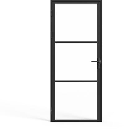 Vente-unique Omkeerbare deur van aluminium en gehard glas - Zwart - H204 x B83 cm - MASERU