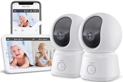 Babyfoon met 2 camera's, 1080p, 5 inch display, 355° PTZ, bidirectionele audio, bewegingsdetectie, nachtzicht en temperatuursensor
