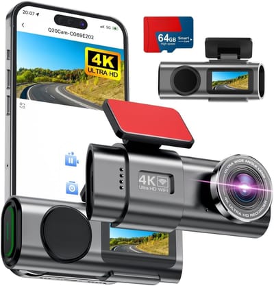 Dashcam auto 4K met wifi – 170° groothoek autocamera – G-sensor – WDR nachtzicht – 64GB SD kaart