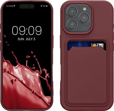 kwmobile telefoonhoesje geschikt voor Apple iPhone 16 Pro - Hoesje met pasjeshouder - TPU case in wijnrood
