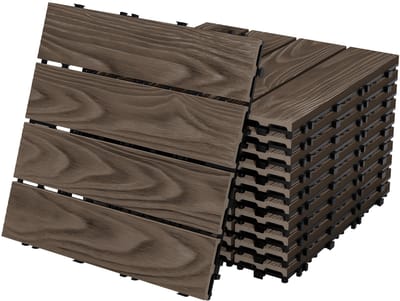 WPC-terrastegels 30x30 cm, voordelige set van 11 stuks voor 1 m², donkerbruin, vloerbedekking met houtlook, met drainage en kliksysteem