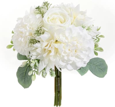 Wit Bruidsboeket en Bruidsmeisjesboeketten met Zijden Rozen voor Bruiloft Decoratie