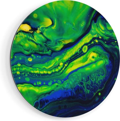 Artaza Dibond Muurcirkel Abstracte Kunst Blauw met Groen - Ø 90 cm - Groot - Wandcirkel - Rond Schilderij - Voor Binnen en Buiten