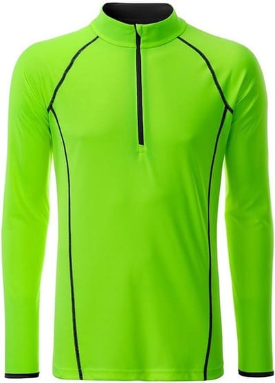 James and Nicholson Heren Sport Top met lange mouwen (Helder groen/zwart)