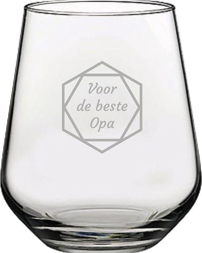Gegraveerde Drinkglas 42,5cl voor de beste Opa in hexagon
