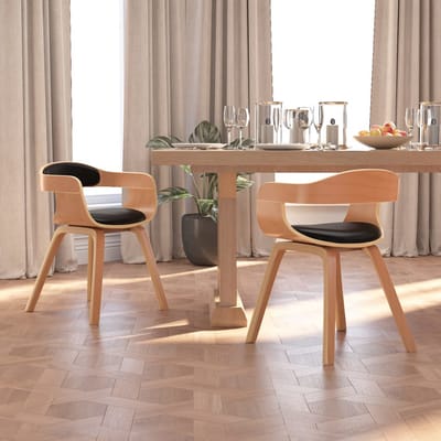 vidaXL Eetkamerstoelen 2 st gebogen hout en kunstleer zwart