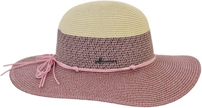 Herman chapeau/capeline été femme en paille papier rose bicolore avec fine ceinture lacet