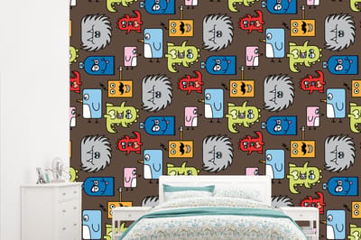 Behang - Fotobehang Patronen - Monster - Dieren - Jongens - Kinderen - Kids - Breedte 315 cm x hoogte 260 cm
