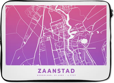 Laptophoes 14 inch - Stadskaart - Zaanstad - Paars - Laptop sleeve - Binnenmaat 33x23 cm - Zwarte achterkant
