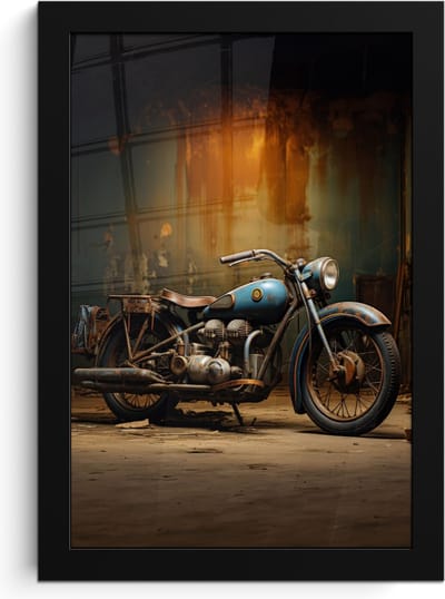 Poster in lijst - Fotolijst 20x30 cm - Posters - Vintage - Motor - Blauw - Oud - Garage - Posterlijst zwart - Decoratie - Wanddecoratie woonkamer - Muurdecoratie slaapkamer