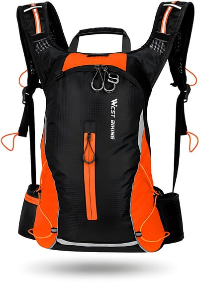 CarryQuest® - 16L MTB Fietsrugzak - Lichtgewicht Nylon Daypack met Regenhoes, Rugventilatie, Reflecterend Ontwerp & Front-/Toploader - 48x32x11 cm - Oranje