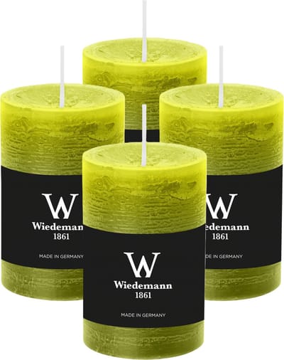 Wiedemann Cilinderkaars/stompkaars - 4x - rustieke kaars - lichtgroen - 6 x 9 cm - 30 branduren