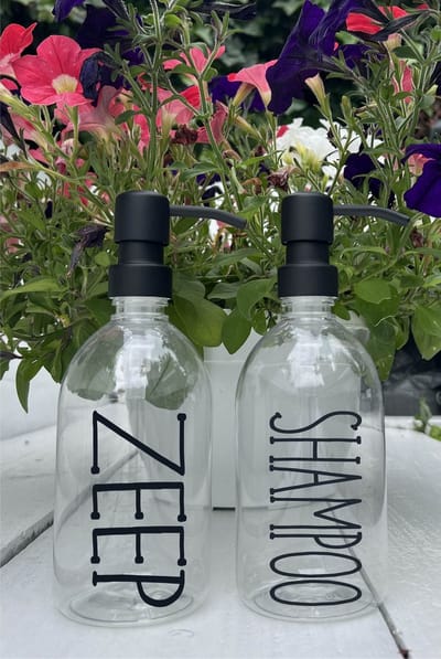 BBBLS® Design Dispenser Giftset "Zeep Shampoo" | Transparant Kunststof | 500ml | RVS / Metaal Pomp Zwart | Zeeppomp | Zeepdispenser | Zeephouder