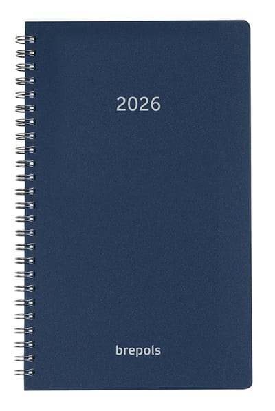 Brepols bureau agenda 2026 - BREFORM [0.516] - POLYPROP - Bureau agenda - 1 dag op 1 pagina - Dagoverzicht - Wire-O - Blauw - 10 x 16.5 cm