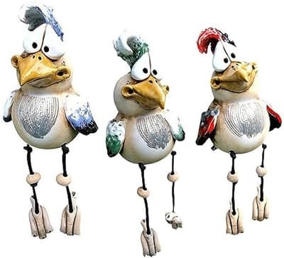 Keramiek Kippendecoratie - Tuinfiguren Kip - Buiten Decoreren - Niet Verkleurend Materiaal - 3 Stuks - Geel