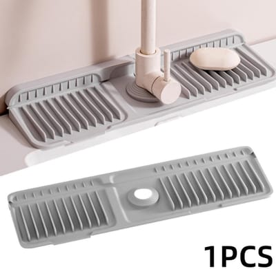 Afvoermat - Kraanmat - Spatbeschermer voor de gootsteen - Siliconen - Verstelbare gaten - Keukenaccessoire - Aanrechtbeschermer - Geschikt voor keuken, badkamer en toilet - Grijs - 45*14*2,1 cm
