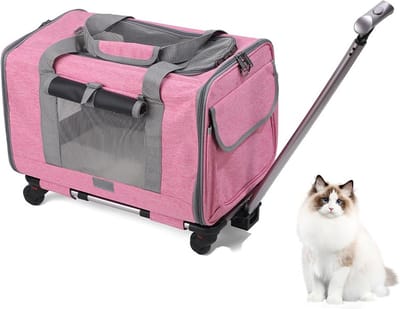 Draagbare Huisdierentransporttas met Wielen en Uitschuifbaar Handvat voor Katten en Kleine Honden