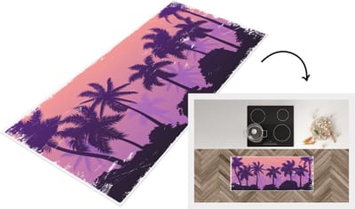 Keukenloper - Loper keuken - Palmbomen - Nacht - Zomer - 120x50 cm - Keukenloper vinyl