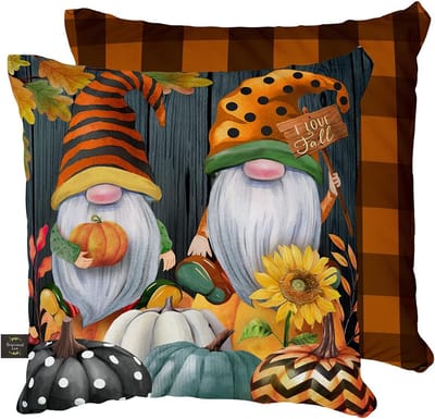 Decoratief Sierkussen Herfst Pompoen Tuinkabouters 43x43 cm Binnen Buiten