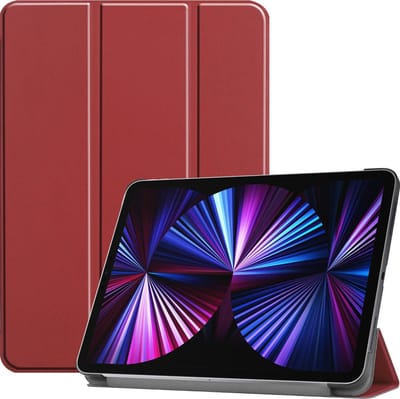 Hoesje - Geschikt voor Apple iPad Pro (2021) - 11 inch - 3e generatie - Dun & Stevig - Hardcover Book Case - Trifold Bookcase Hoes - Hard Cover - Tablethoes - Donkerrood