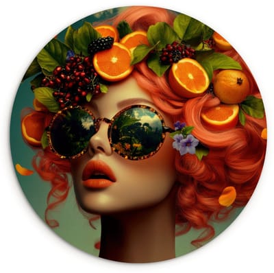 WallCircle® Wandcirkel 60x60 cm - Muurcirkel Vrouw - Sinaasappel - Bessen - Oranje - Muurdecoratie woonkamer - Wanddecoratie keuken - Kamer decoratie accessoires - Ronde schilderijen